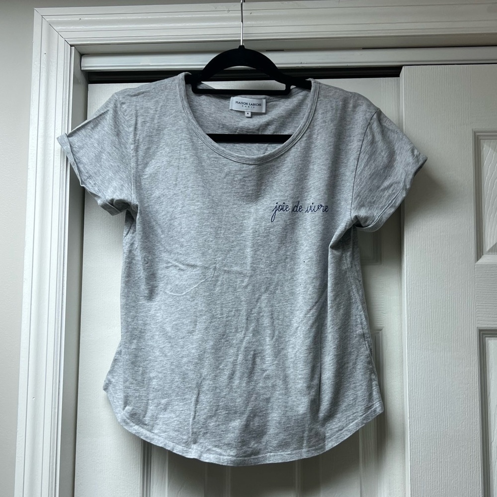 Maison Labiche Paris JOIE DE VIVRE Light Gray Rolled Sleeves Curved Hem Shirt M